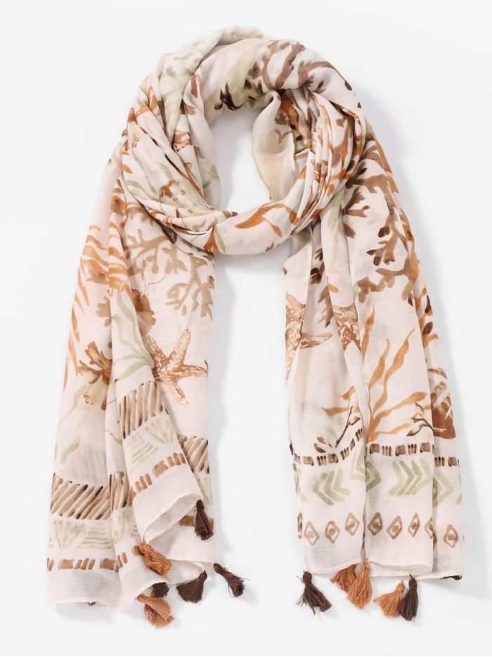 Lenço marinho com estampa de coral e estrela-do-mar