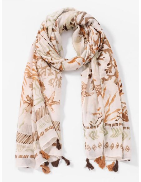 Lenço marinho com estampa de coral e estrela-do-mar