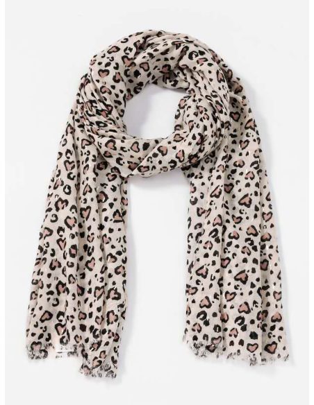 Lenço com estampa animal e detalhes dourados.