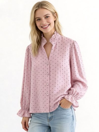 Blusa efecto lino con lunares