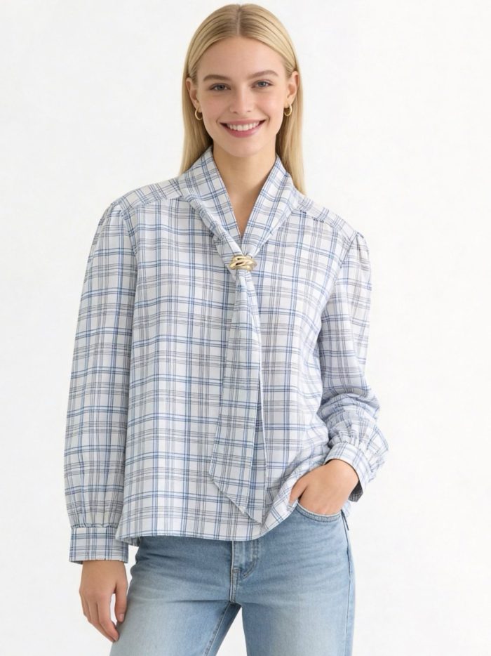 Blusa de cuadros con lazo joya