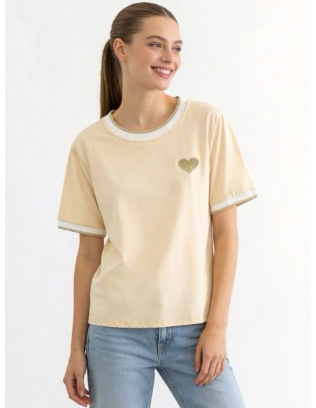 Baumwoll-T-Shirt mit gesticktem Herz