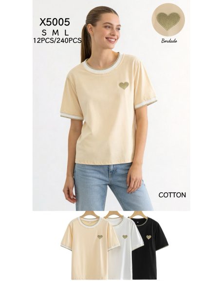 Baumwoll-T-Shirt mit gesticktem Herz