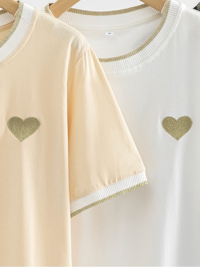 Baumwoll-T-Shirt mit gesticktem Herz