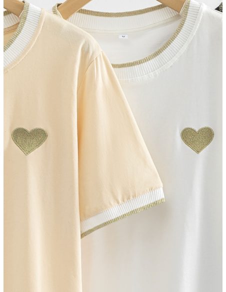 Baumwoll-T-Shirt mit gesticktem Herz