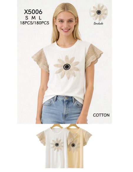 Maglietta con fiore all'uncinetto