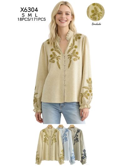 Blusa xadrez vichy com bordado botânico 2