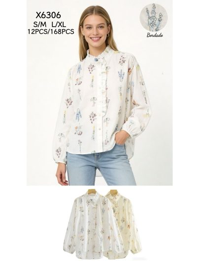 Blusa bordada floral con volante frontal 2