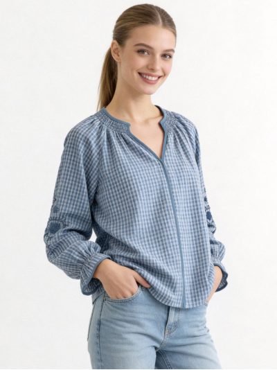 Gingham embroidered blouse