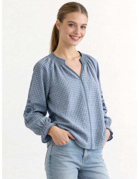 Gingham embroidered blouse