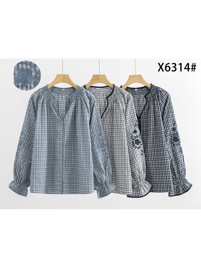 Gingham embroidered blouse