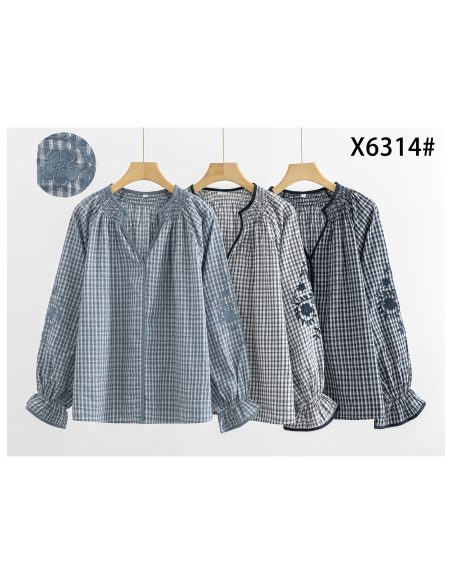 Gingham embroidered blouse