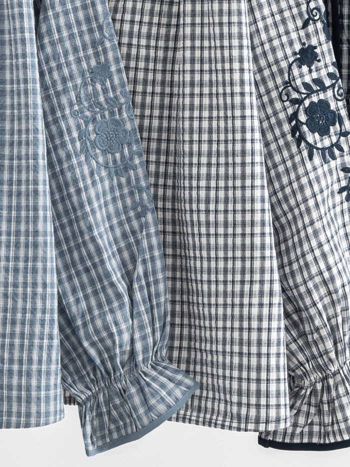 Gingham embroidered blouse