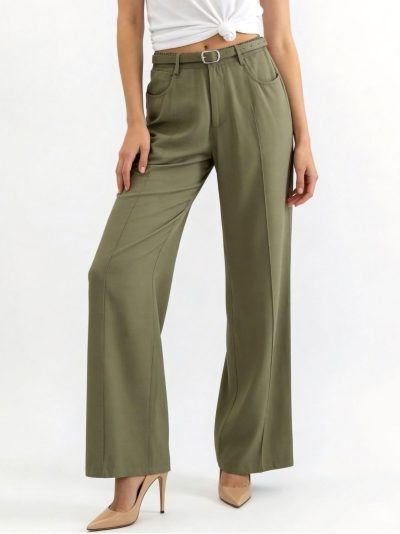 Belted straight leg trousers