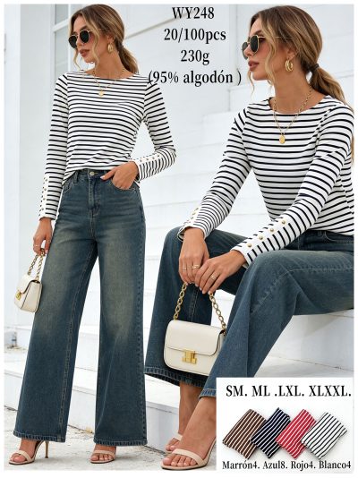 Maglietta a righe con bottoni dorati sulle maniche 2