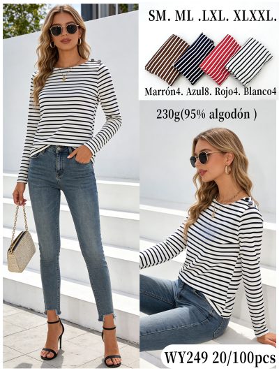 Camiseta rayas con botones en hombro 2