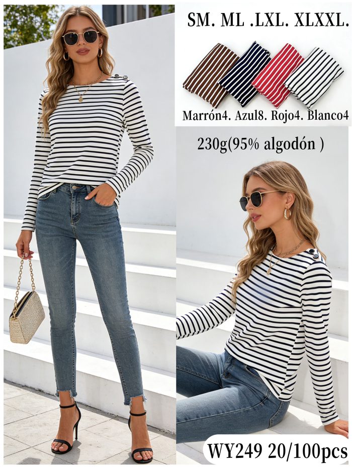 T-shirt rayé avec boutons sur l'épaule