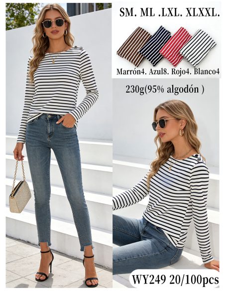 T-shirt rayé avec boutons sur l'épaule