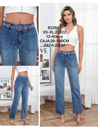 Jeans rectos cinturilla bordada 2