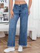 Jeans wide-leg con botones de perlas