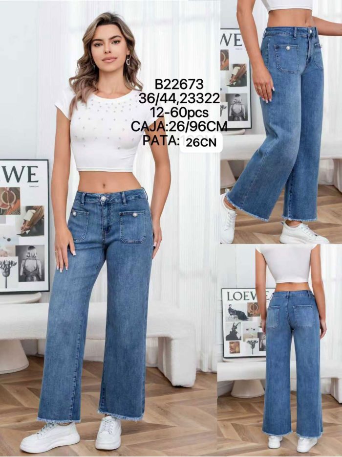 Jeans wide-leg con botones de perlas