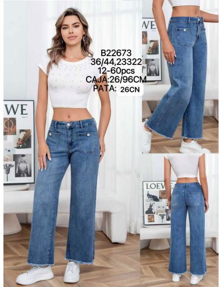 Jeans wide-leg con botones de perlas
