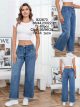 Jeans wide-leg con botones de perlas