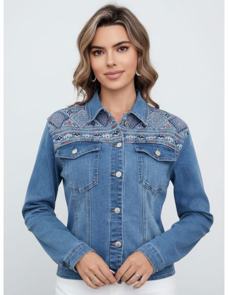 Chaqueta denim bordada boho