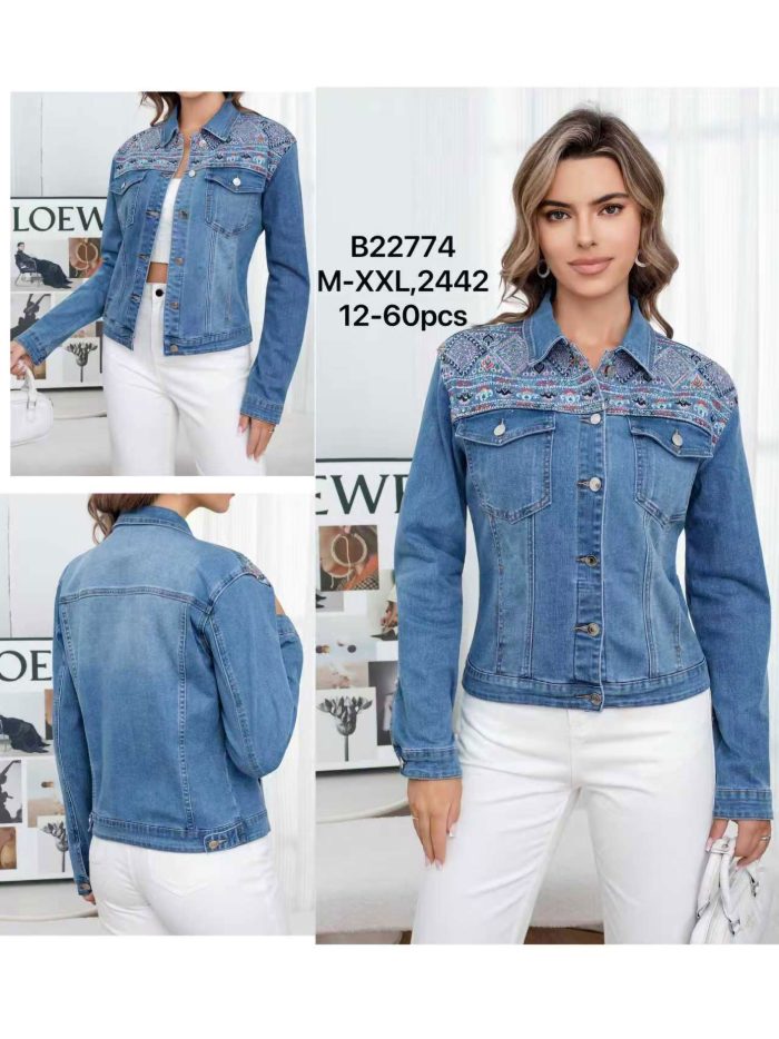 Chaqueta denim bordada boho