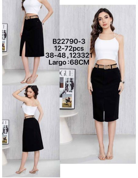 Falda denim midi cinturón con abertura frontal