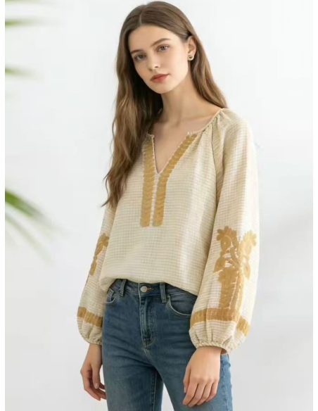 Blusa vichy bordada boho
