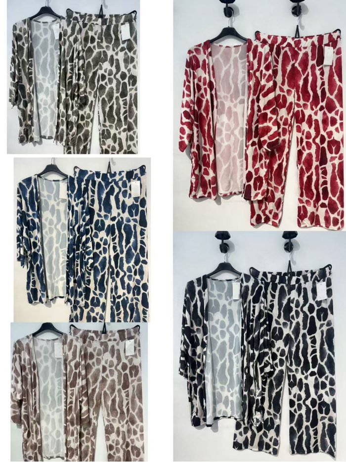 Conjunto de lycra kimono estampado abstracto y pantalón