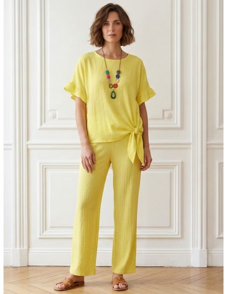 Conjunto blusa textura nudos y pantalón