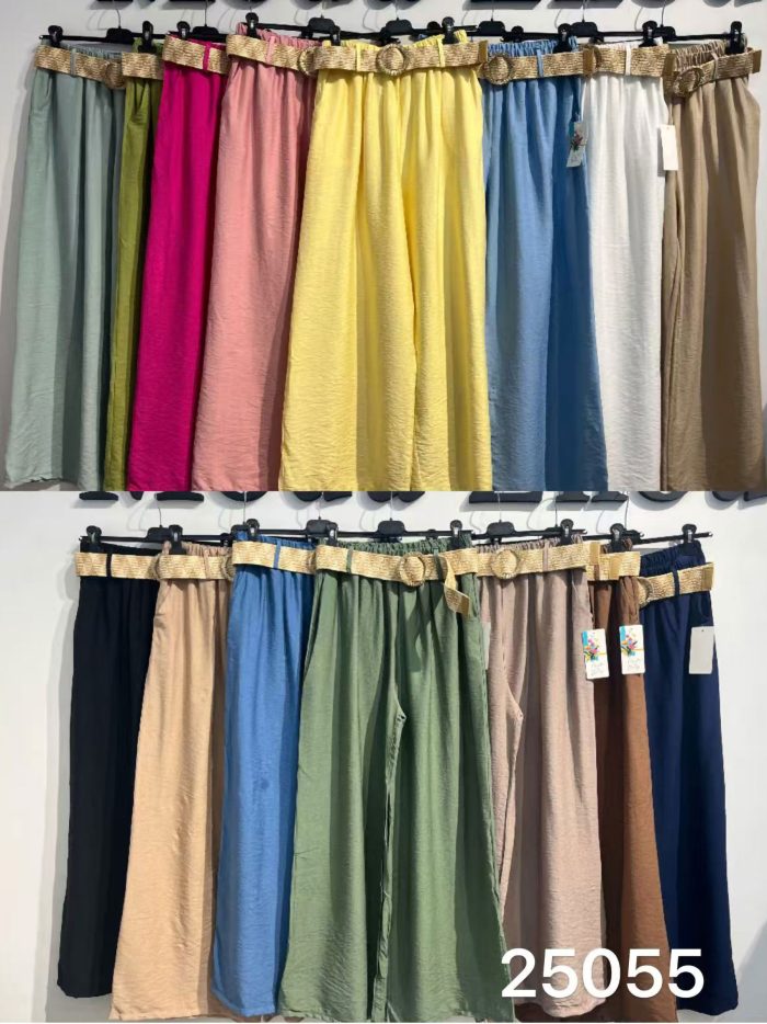 Pantalón palazzo liso con cinturón