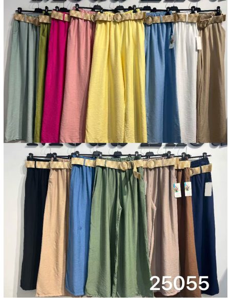 Pantalón palazzo liso con cinturón