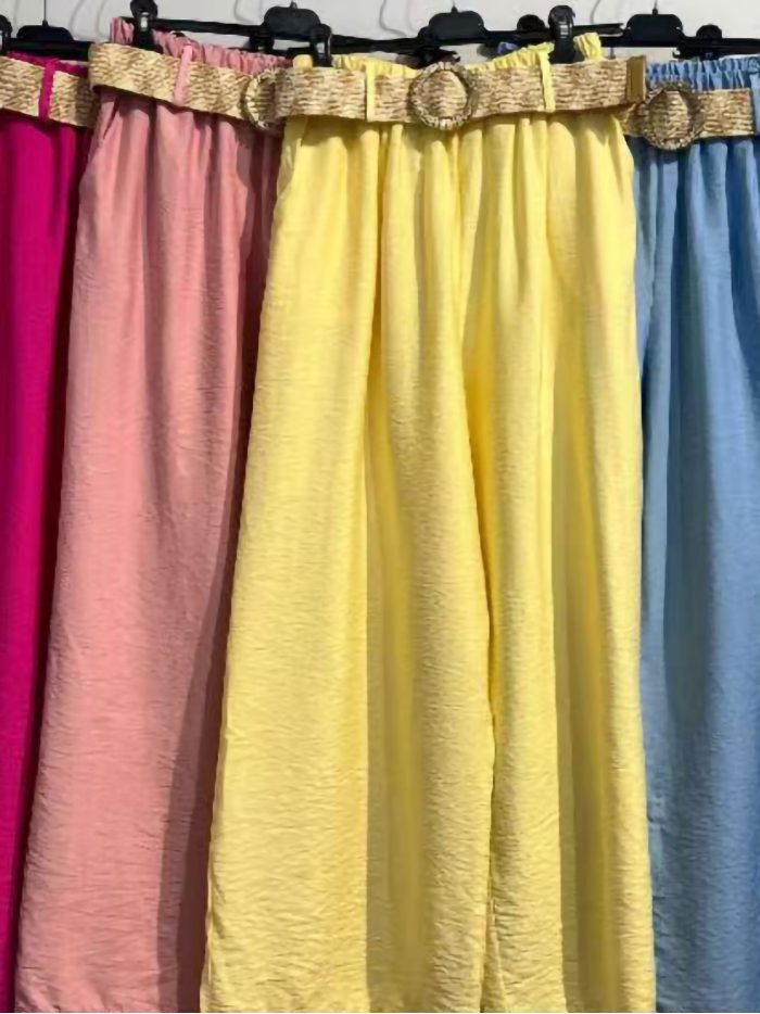 Pantalón palazzo liso con cinturón
