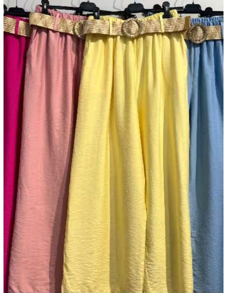 Pantalón palazzo liso con cinturón