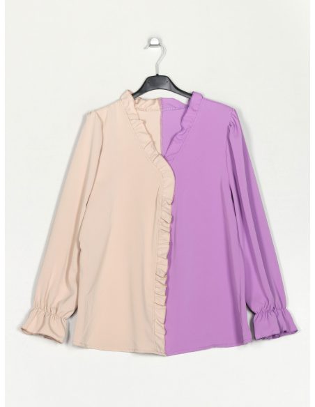 Zweifarbige Bluse mit Rüschen
