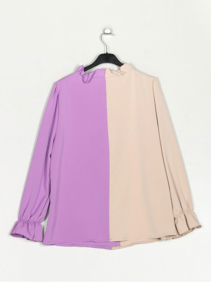 Zweifarbige Bluse mit Rüschen