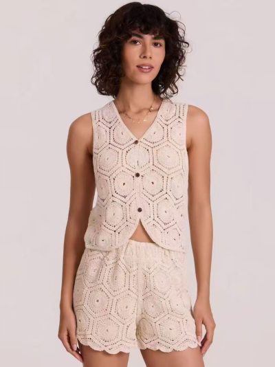 Conjunto de chaleco crochet geométrico y short