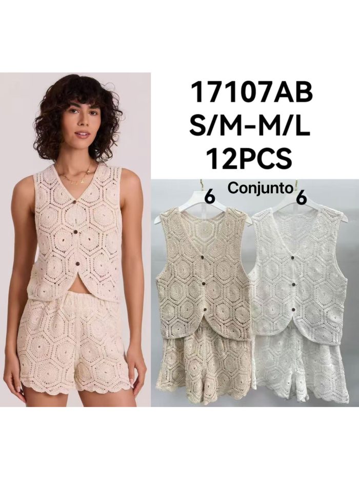Conjunto de colete e shorts de crochê geométrico