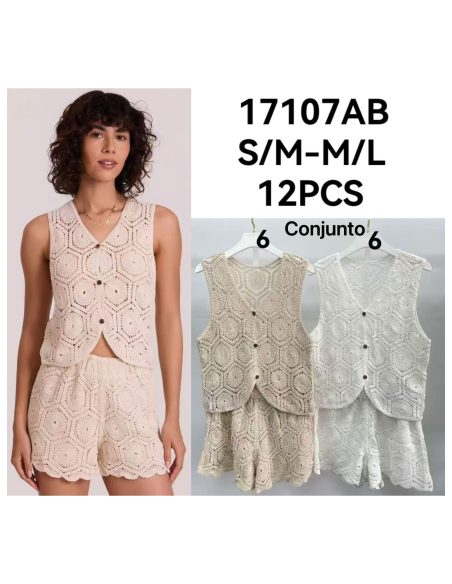 Conjunto de colete e shorts de crochê geométrico