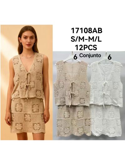 Conjunto de chaleco anudado de crochet y falda 2