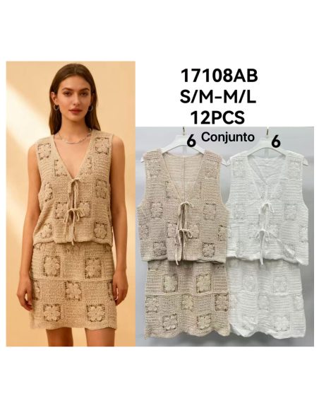 Completo gilet e gonna annodati all'uncinetto