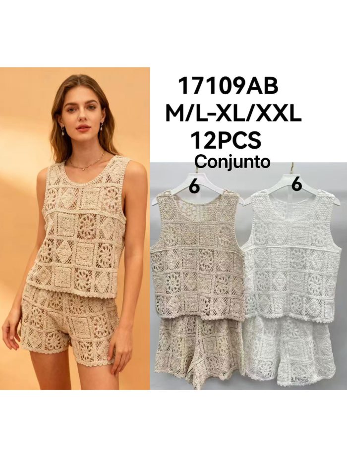 Conjunto de top crochet patchwork y short 