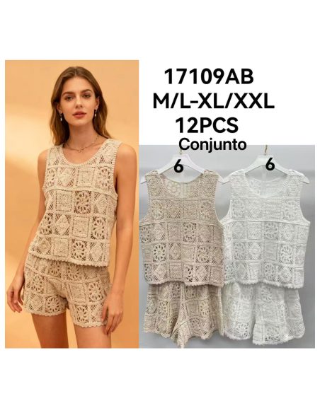 Conjunto de top crochet patchwork y short 