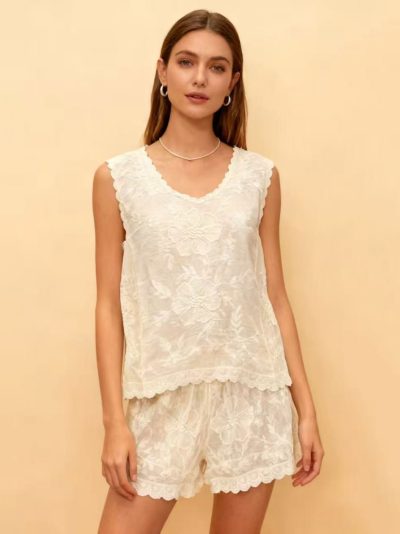 Embroidered top and shorts set