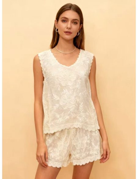 Embroidered top and shorts set