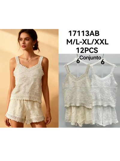 Conjunto de top de tirantes bordado y short  2