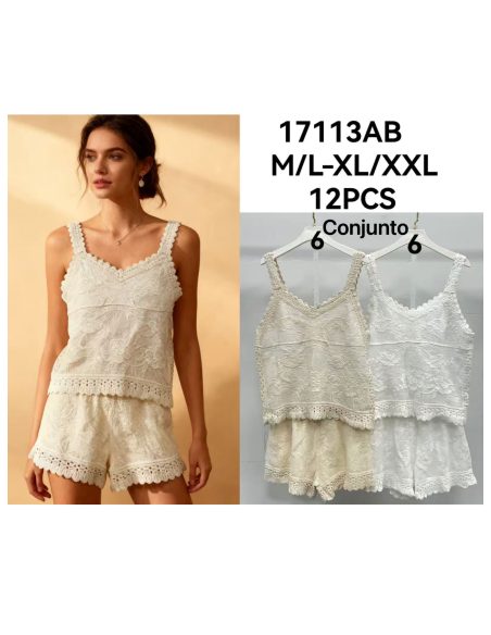 Conjunto de top de tirantes bordado y short 